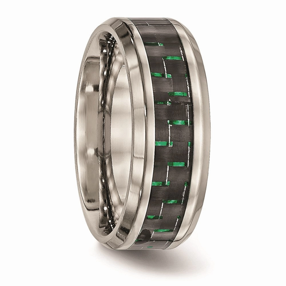 Titanium Polished Black/Green Carbon Fiber Inlay Ring | TB464