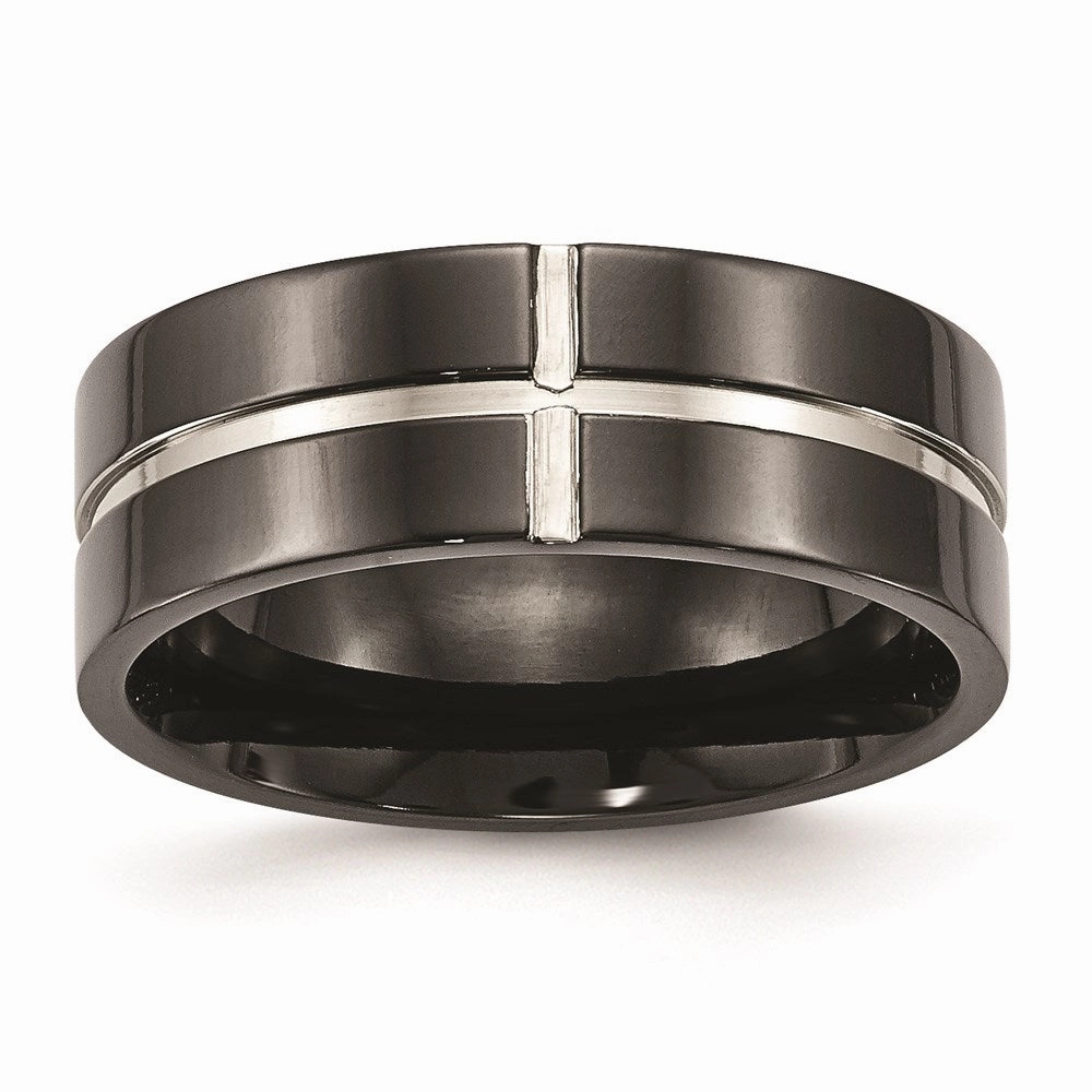 Titanium Polished Black IP Grooved Comfort Back Ring | TB475