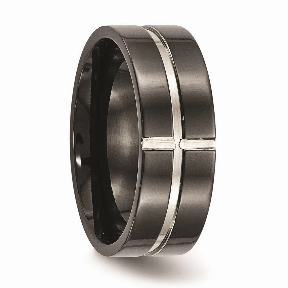 Titanium Polished Black IP Grooved Comfort Back Ring | TB475