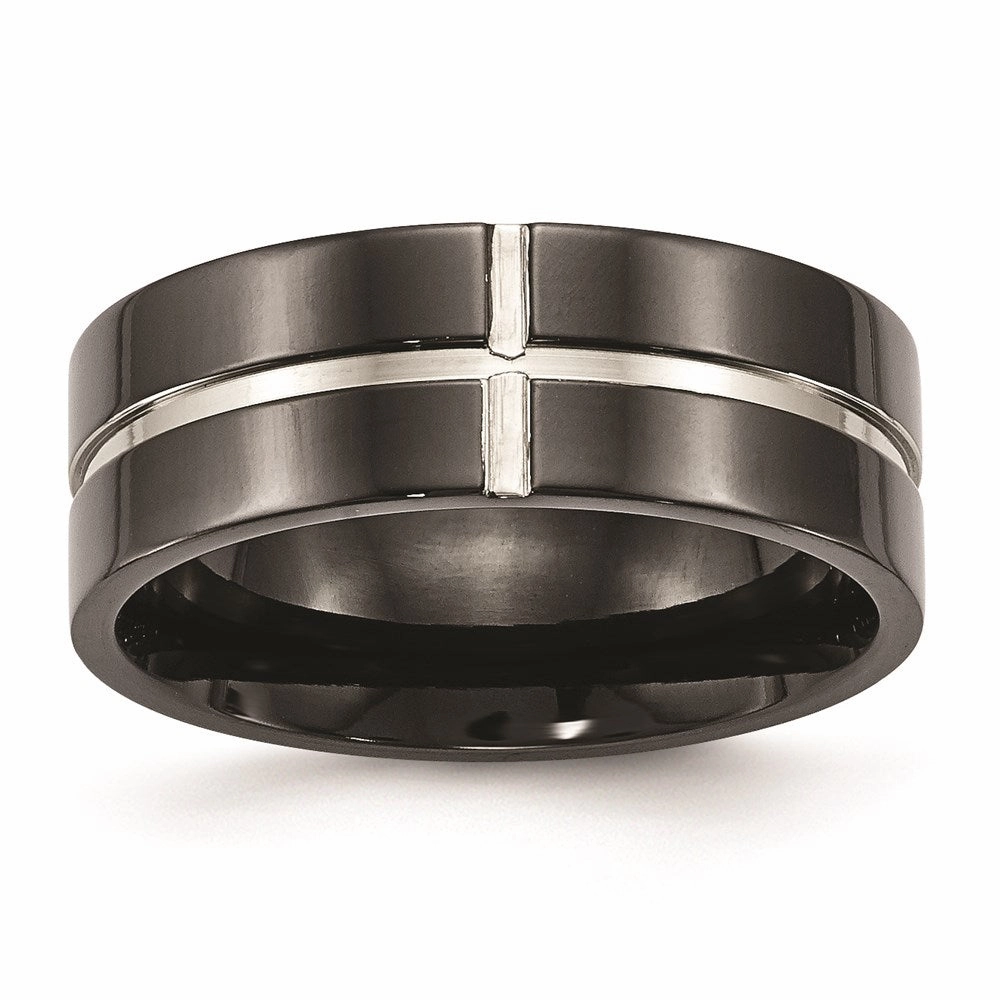 Titanium Polished Black IP Grooved Comfort Back Ring | TB475