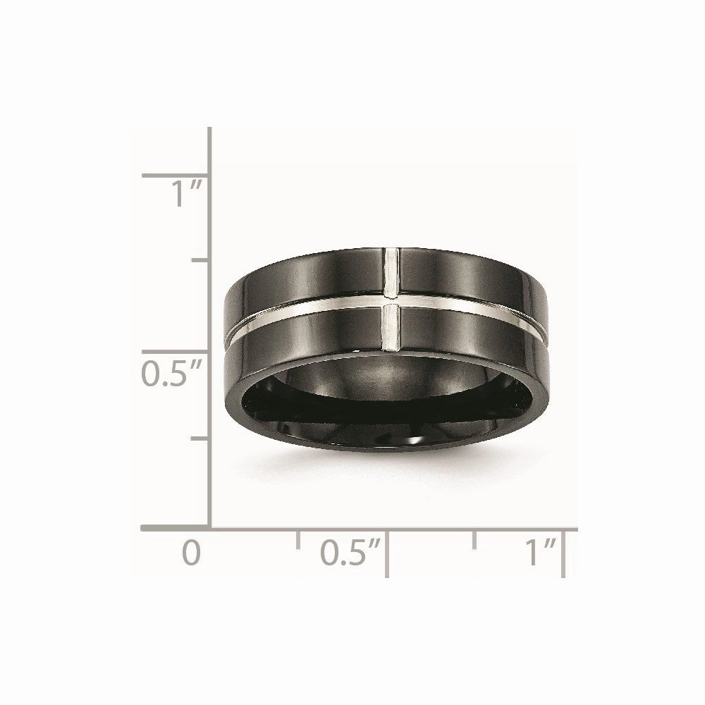Titanium Polished Black IP Grooved Comfort Back Ring | TB475