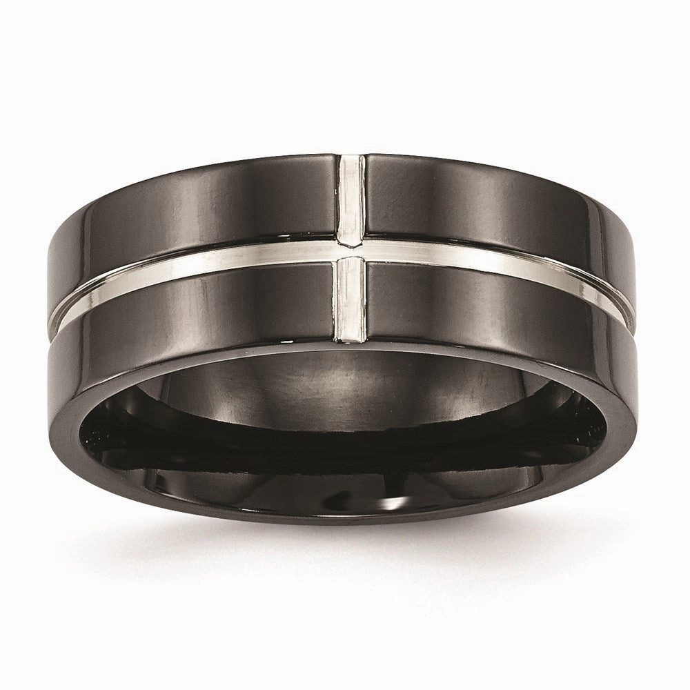 Titanium Polished Black IP Grooved Comfort Back Ring | TB475