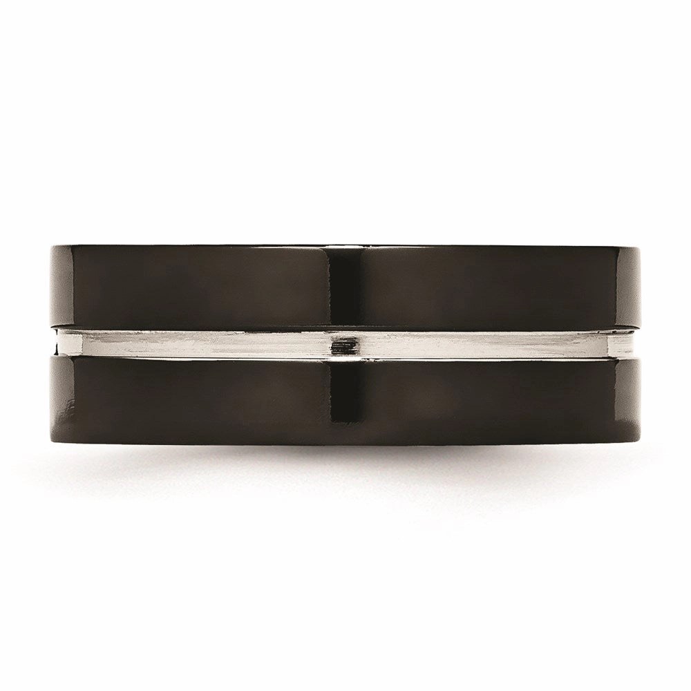 Titanium Polished Black IP Grooved Comfort Back Ring | TB475