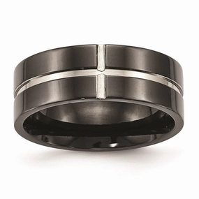 Titanium Polished Black IP Grooved Comfort Back Ring | TB475