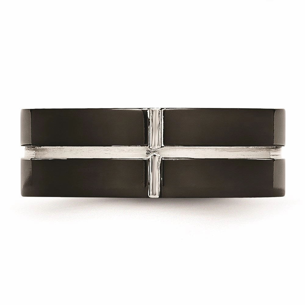 Titanium Polished Black IP Grooved Comfort Back Ring | TB475
