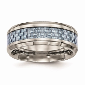 Titanium Polished Blue Carbon Fiber Inlay Ring | TB463