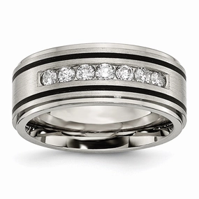 Titanium Polished/Brushed Enameled 1/2ct tw. Diamond 9mm Band | TB438A