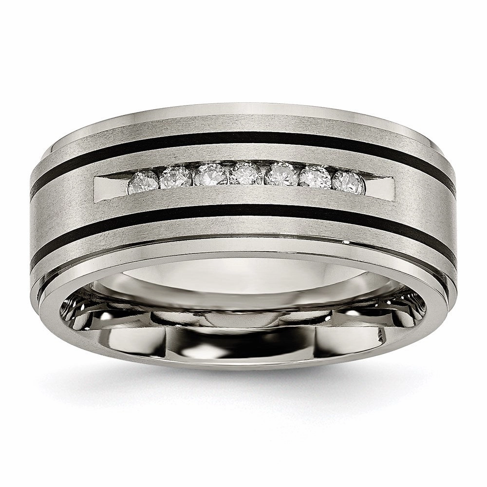 Titanium Polished/Brushed Enameled 1/4ct tw. Diamond 9mm Band | TB437A