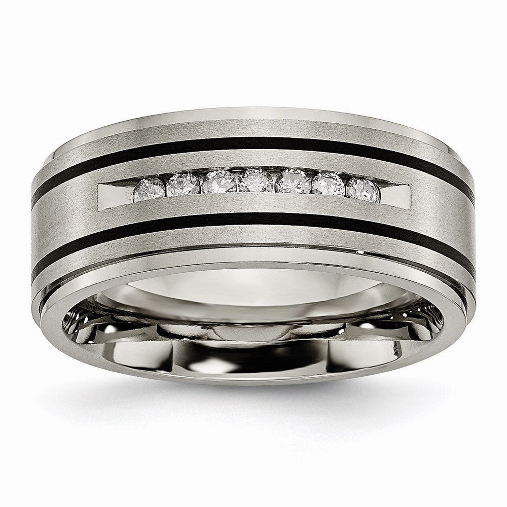 Titanium Polished/Brushed Enameled 1/4ct tw. Diamond 9mm Band | TB437A