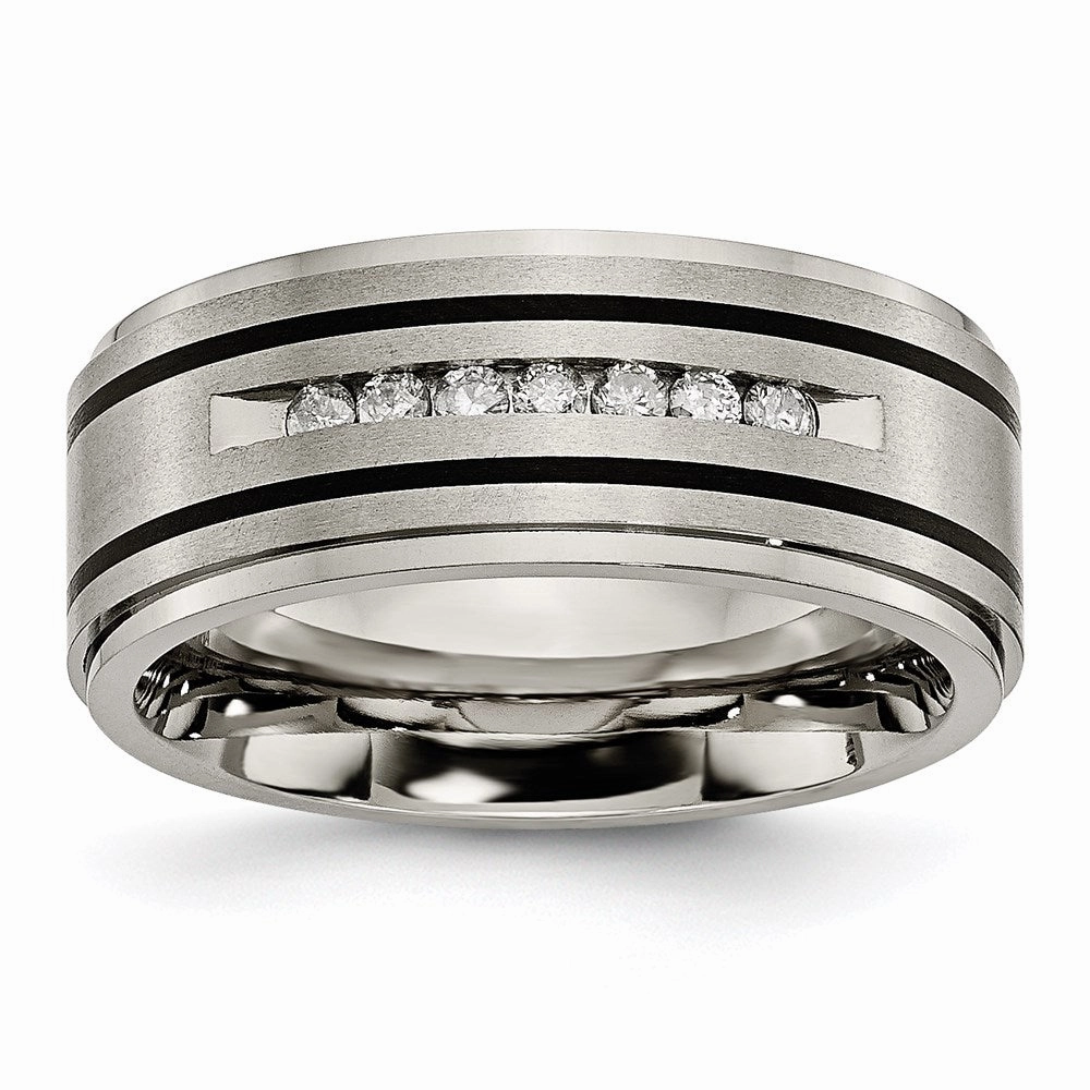 Titanium Polished/Brushed Enameled 1/4ct tw. Diamond 9mm Band | TB437A