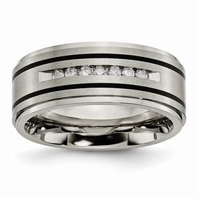 Titanium Polished/Brushed Enameled 1/4ct tw. Diamond 9mm Band | TB437A
