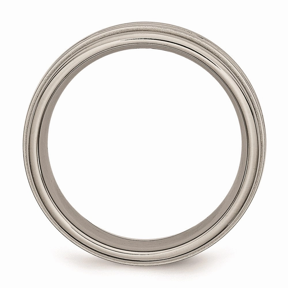 Titanium Polished Criss-cross Design Brushed Center Ridged Edge Band | TB73