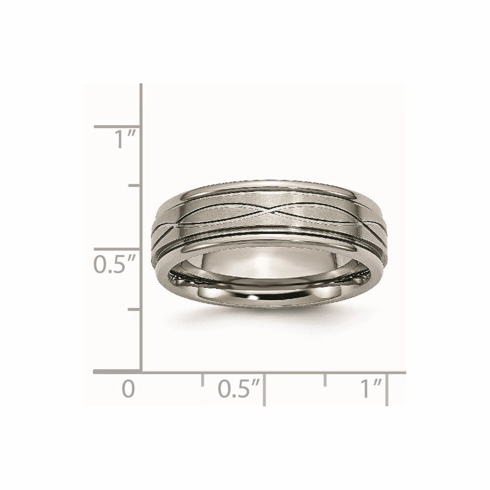Titanium Polished Criss-cross Design Brushed Center Ridged Edge Band | TB73