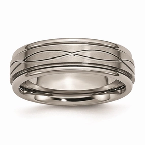Titanium Polished Criss-cross Design Brushed Center Ridged Edge Band | TB73