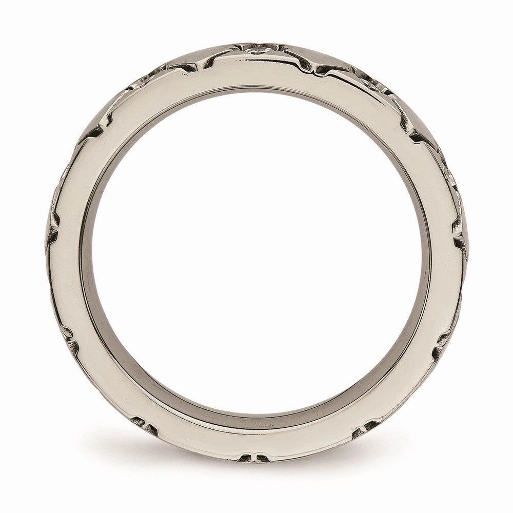 Titanium Polished Criss Cross Grooved CZ Ring | TB485
