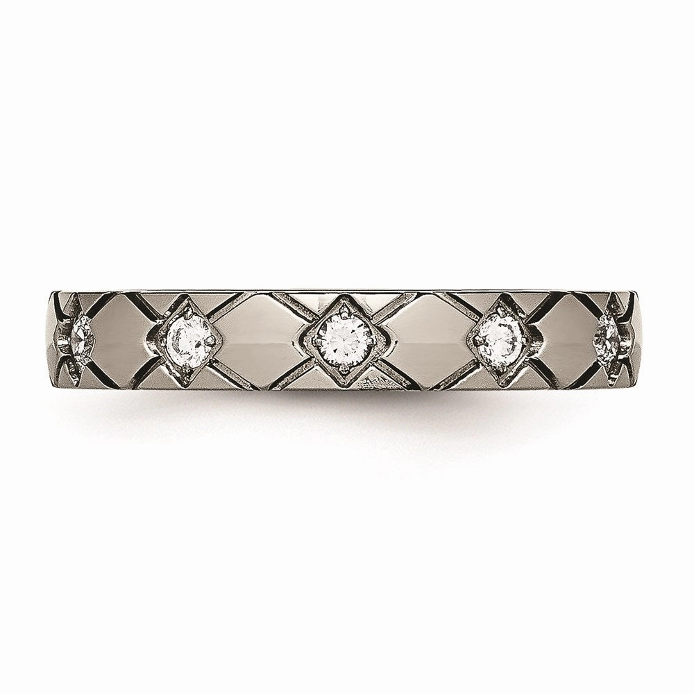 Titanium Polished Criss Cross Grooved CZ Ring | TB485