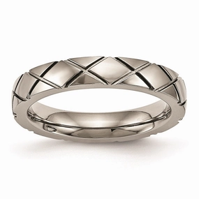 Titanium Polished Criss Cross Grooved Ring | TB484