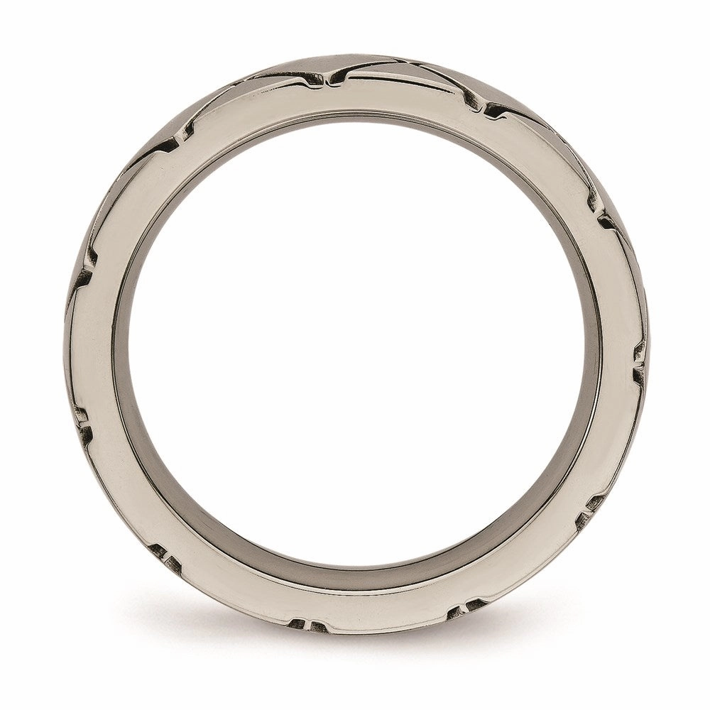 Titanium Polished Criss Cross Grooved Ring | TB484