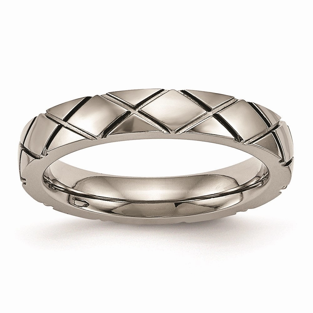 Titanium Polished Criss Cross Grooved Ring | TB484