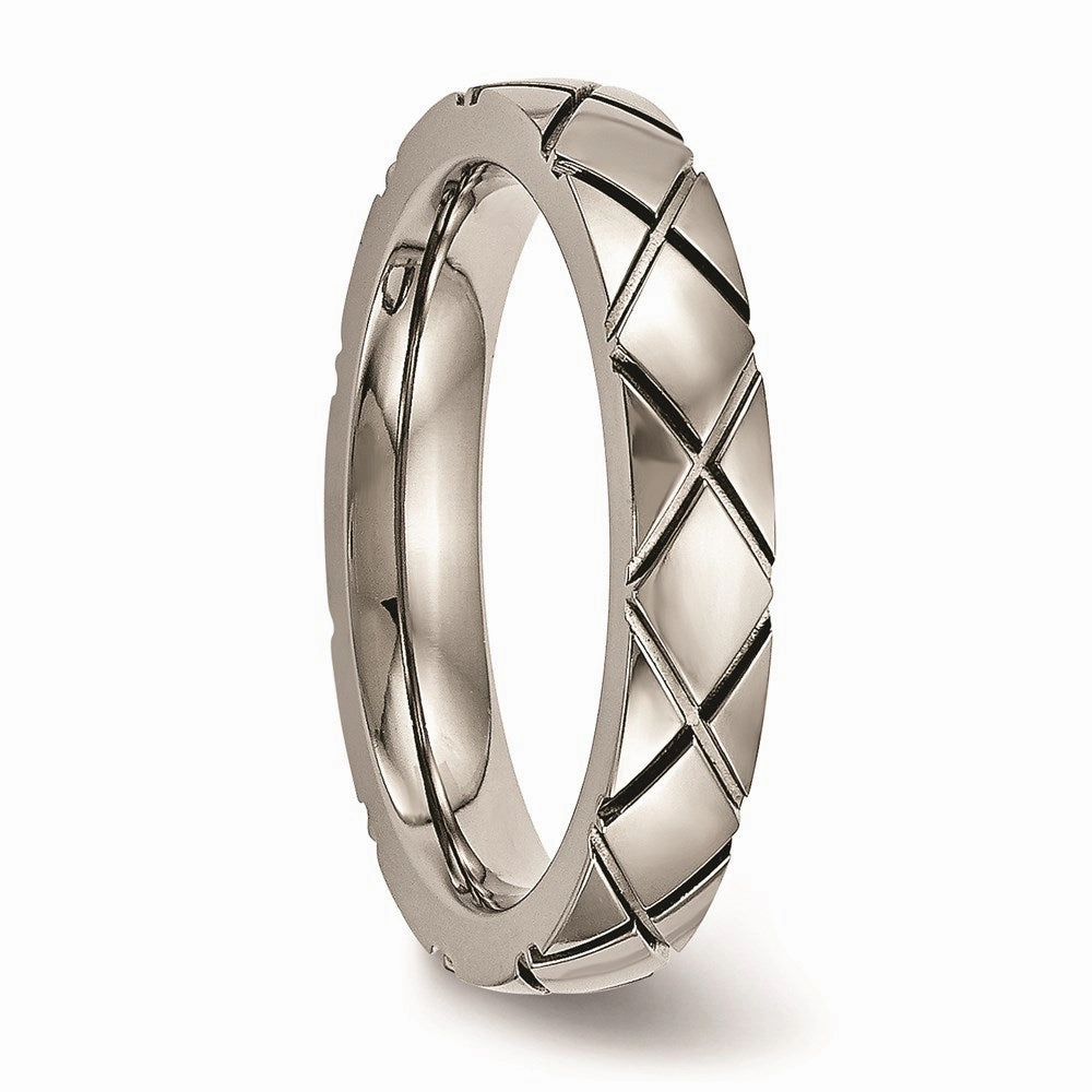 Titanium Polished Criss Cross Grooved Ring | TB484