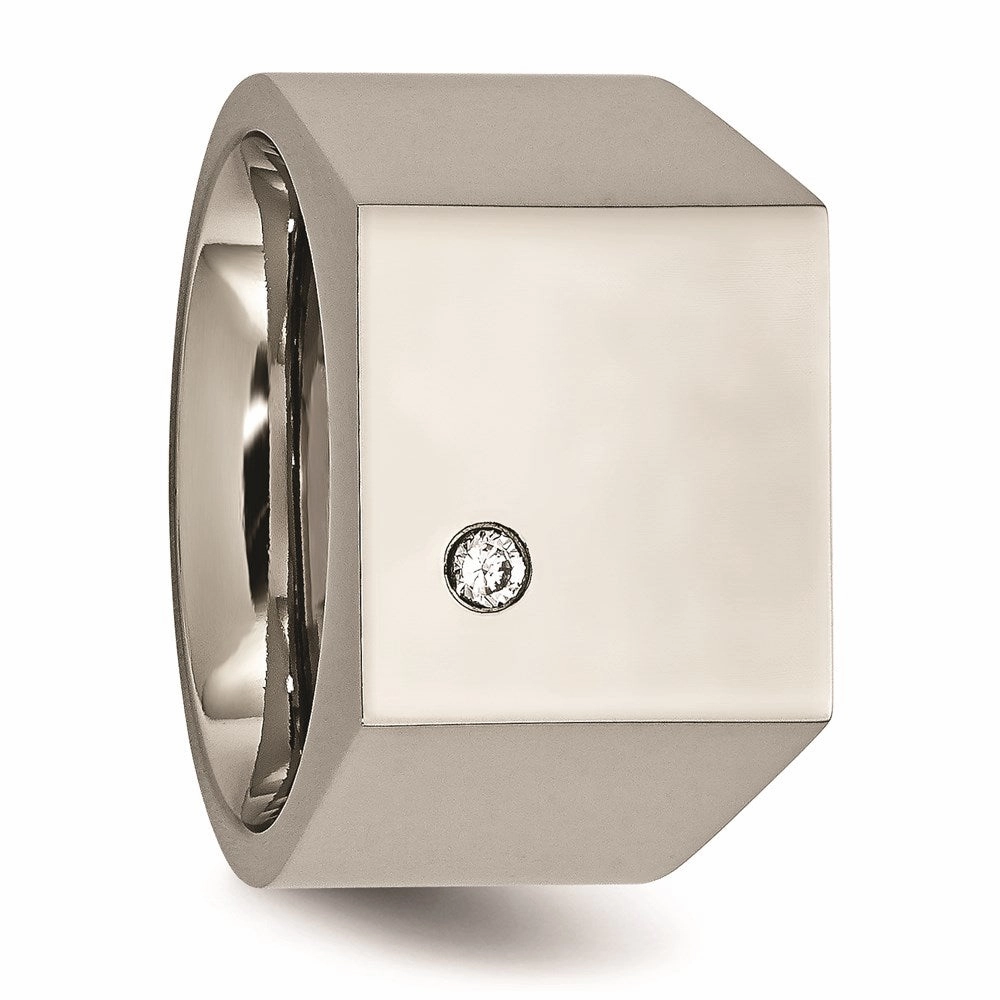 Titanium Polished CZ Signet Ring | TB426