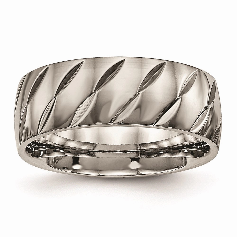 Titanium Polished Diamond Cut Ring | TB456