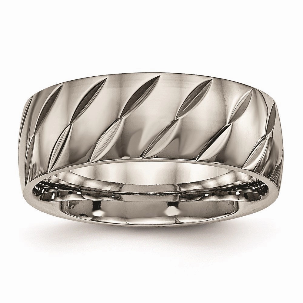 Titanium Polished Diamond Cut Ring | TB456