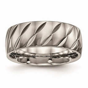 Titanium Polished Diamond Cut Ring | TB456