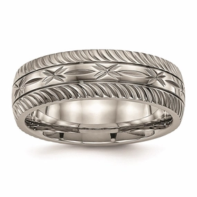 Titanium Polished Diamond Cut Ring | TB462