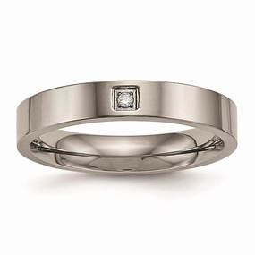 Titanium Polished Flat Comfort Back CZ Ring | TB468