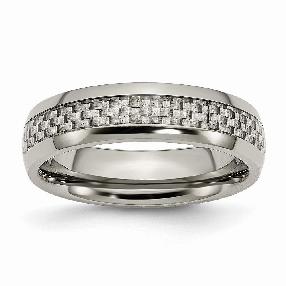 Titanium Polished Grey Carbon Fiber Inlay 6mm Band | TB388