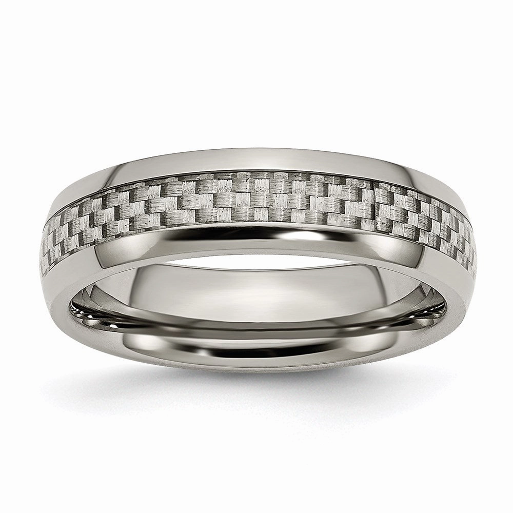 Titanium Polished Grey Carbon Fiber Inlay 6mm Band | TB388