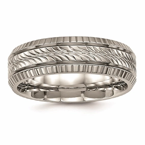 Titanium Polished Grooved and Textured Ring | TB461