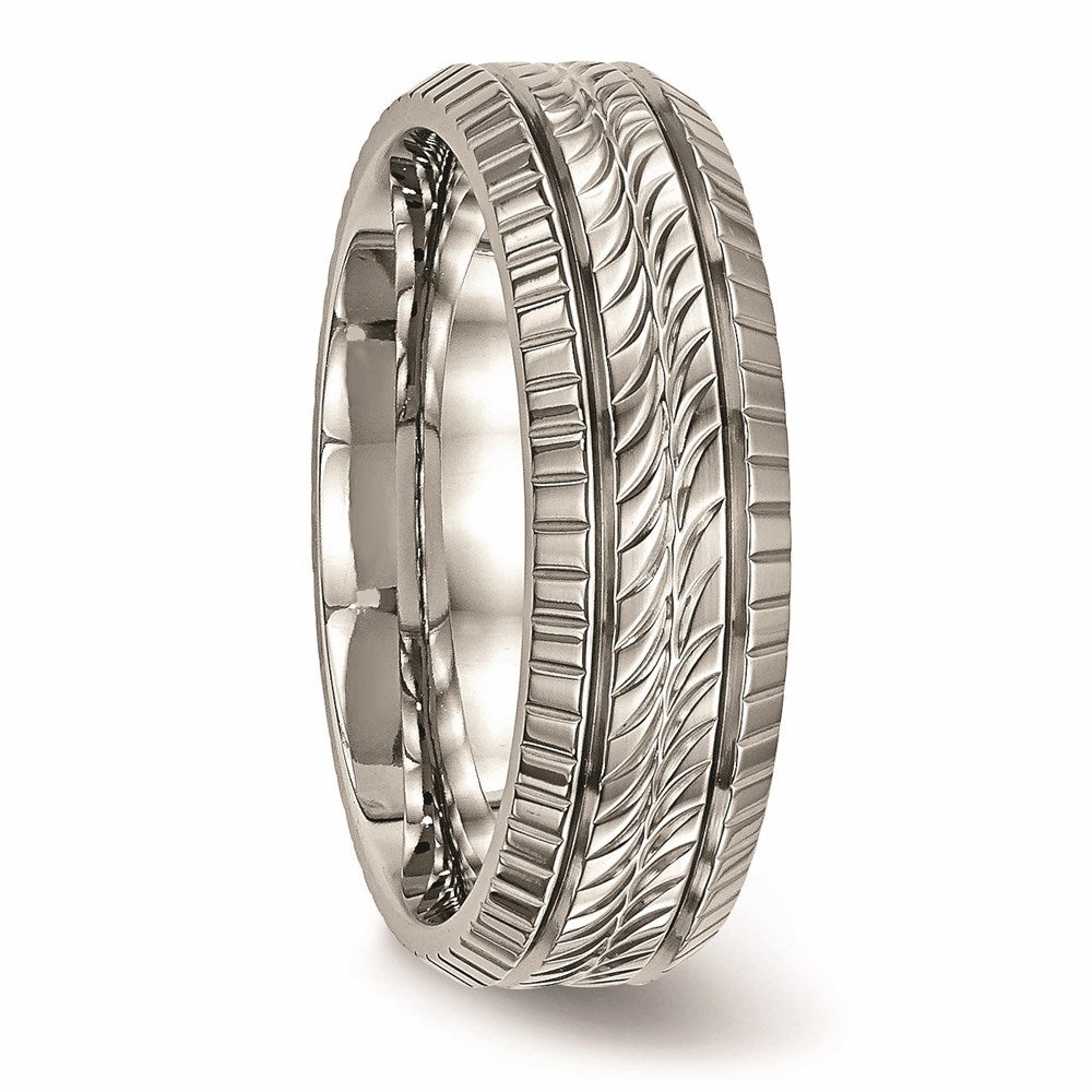 Titanium Polished Grooved and Textured Ring | TB461