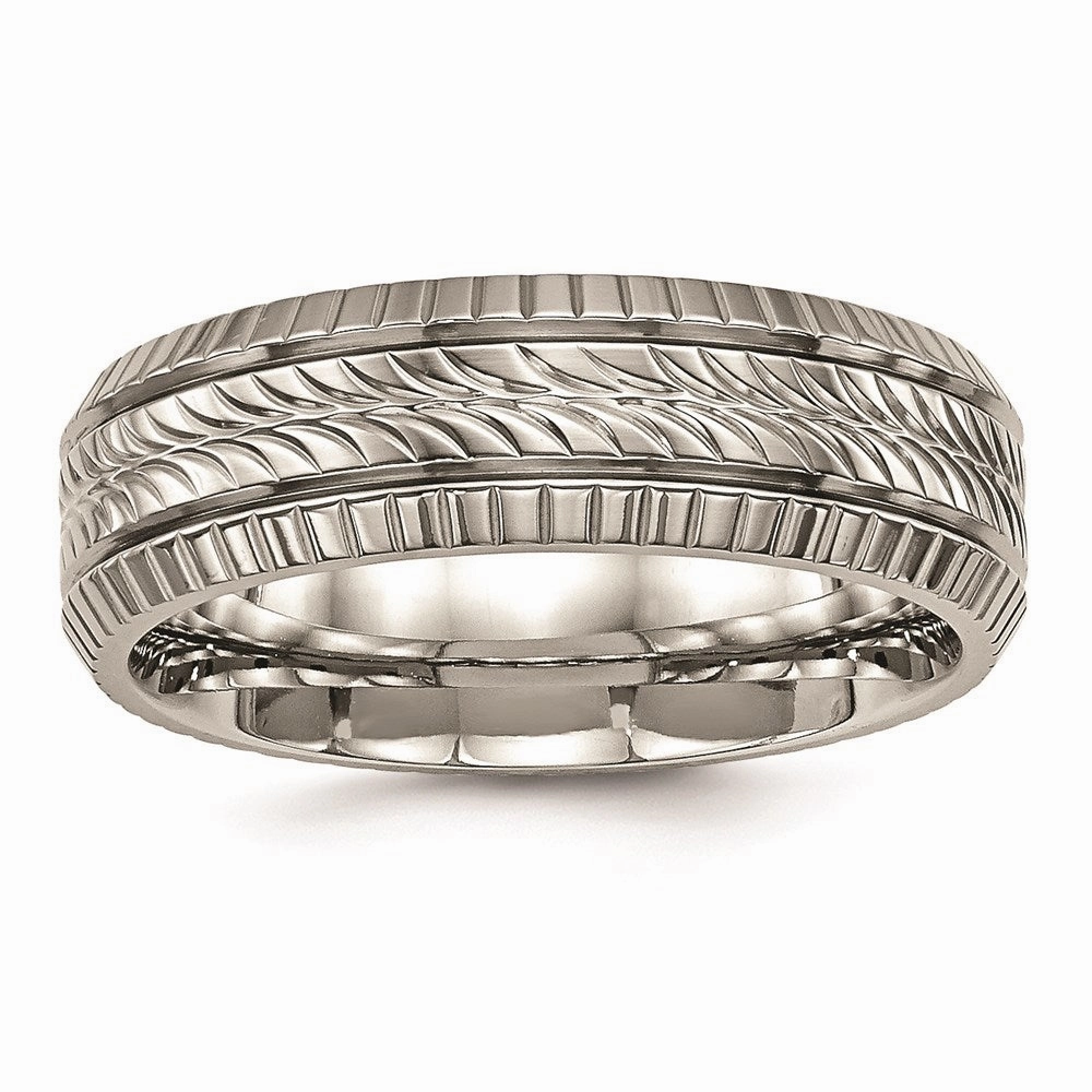Titanium Polished Grooved and Textured Ring | TB461