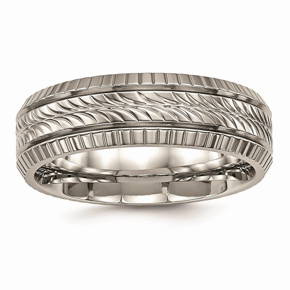Titanium Polished Grooved and Textured Ring | TB461