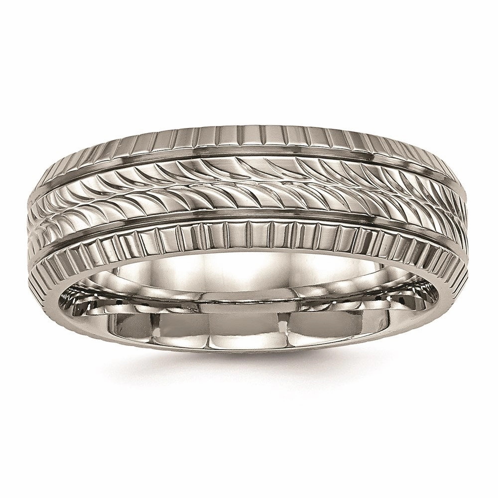 Titanium Polished Grooved and Textured Ring | TB461