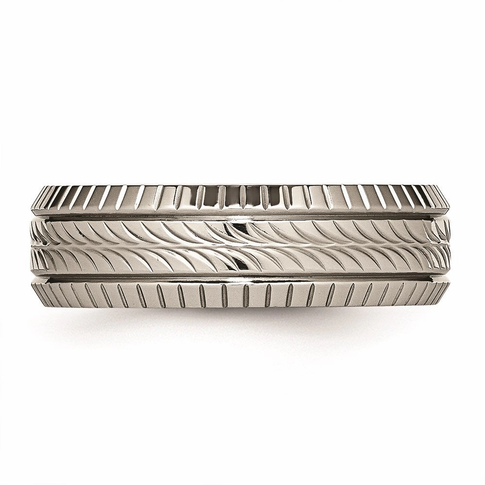 Titanium Polished Grooved and Textured Ring | TB461