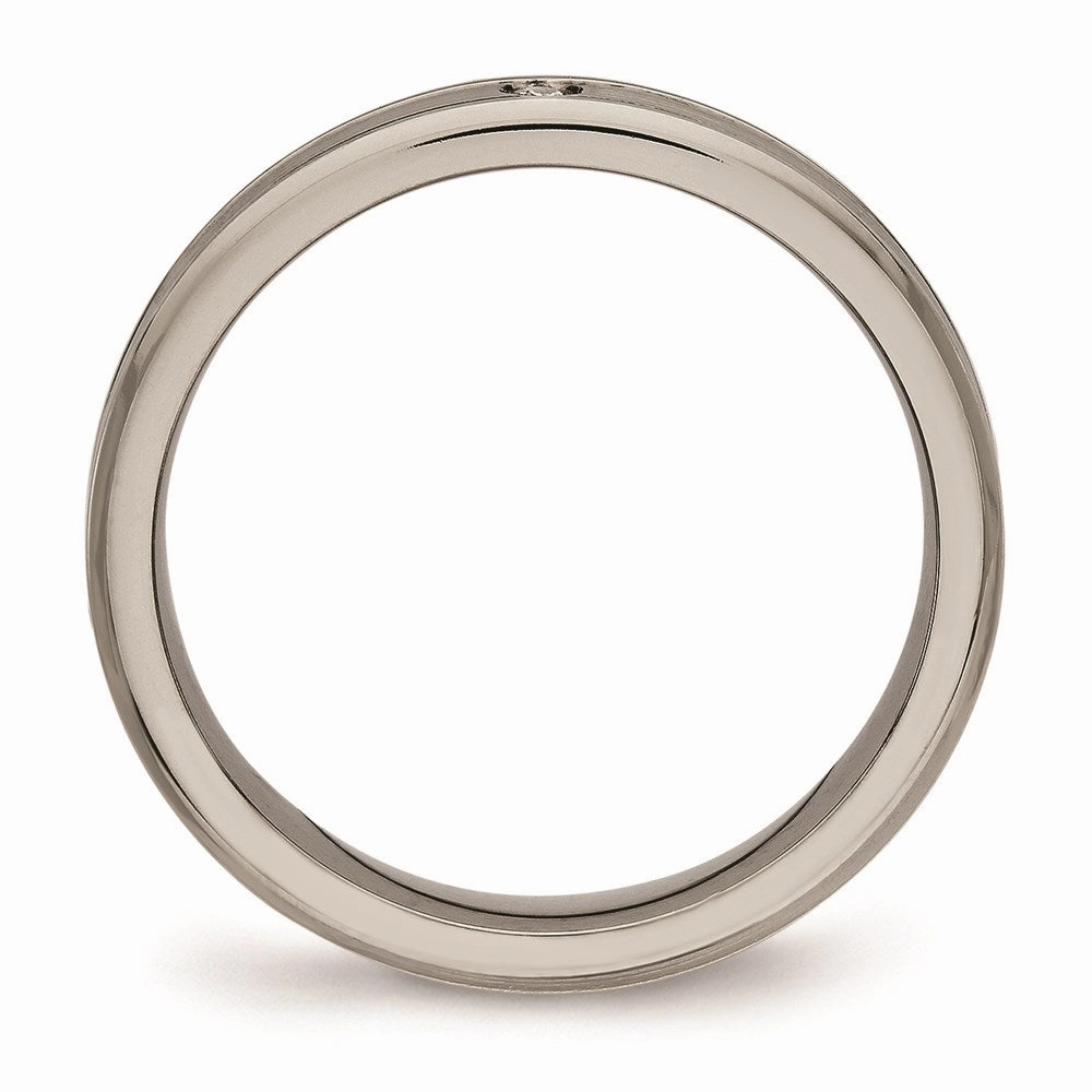 Titanium Polished Grooved Comfort Back CZ Ring | TB470