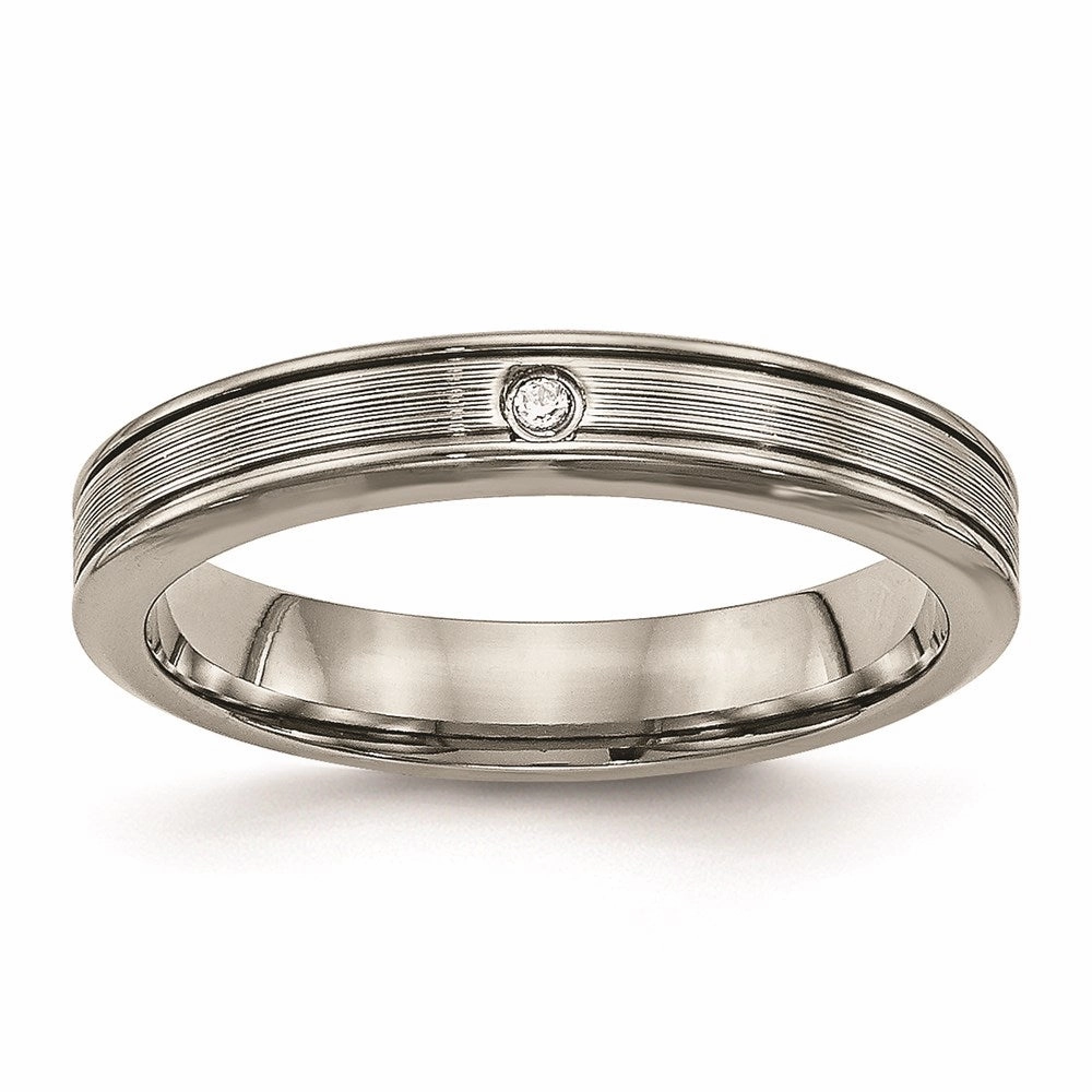 Titanium Polished Grooved Comfort Back CZ Ring | TB470