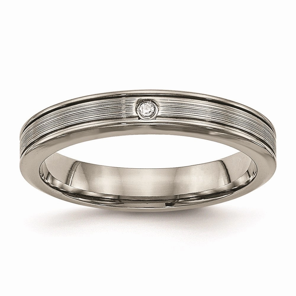 Titanium Polished Grooved Comfort Back CZ Ring | TB470