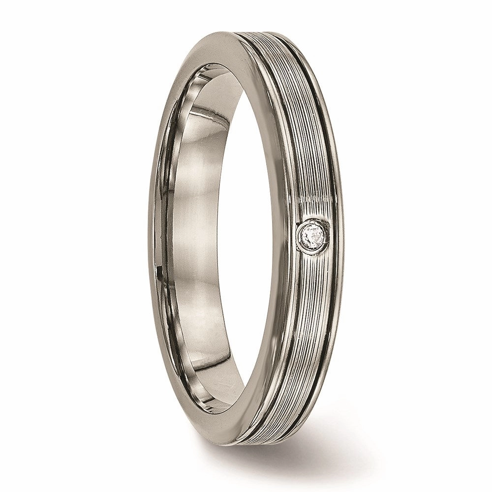 Titanium Polished Grooved Comfort Back CZ Ring | TB470