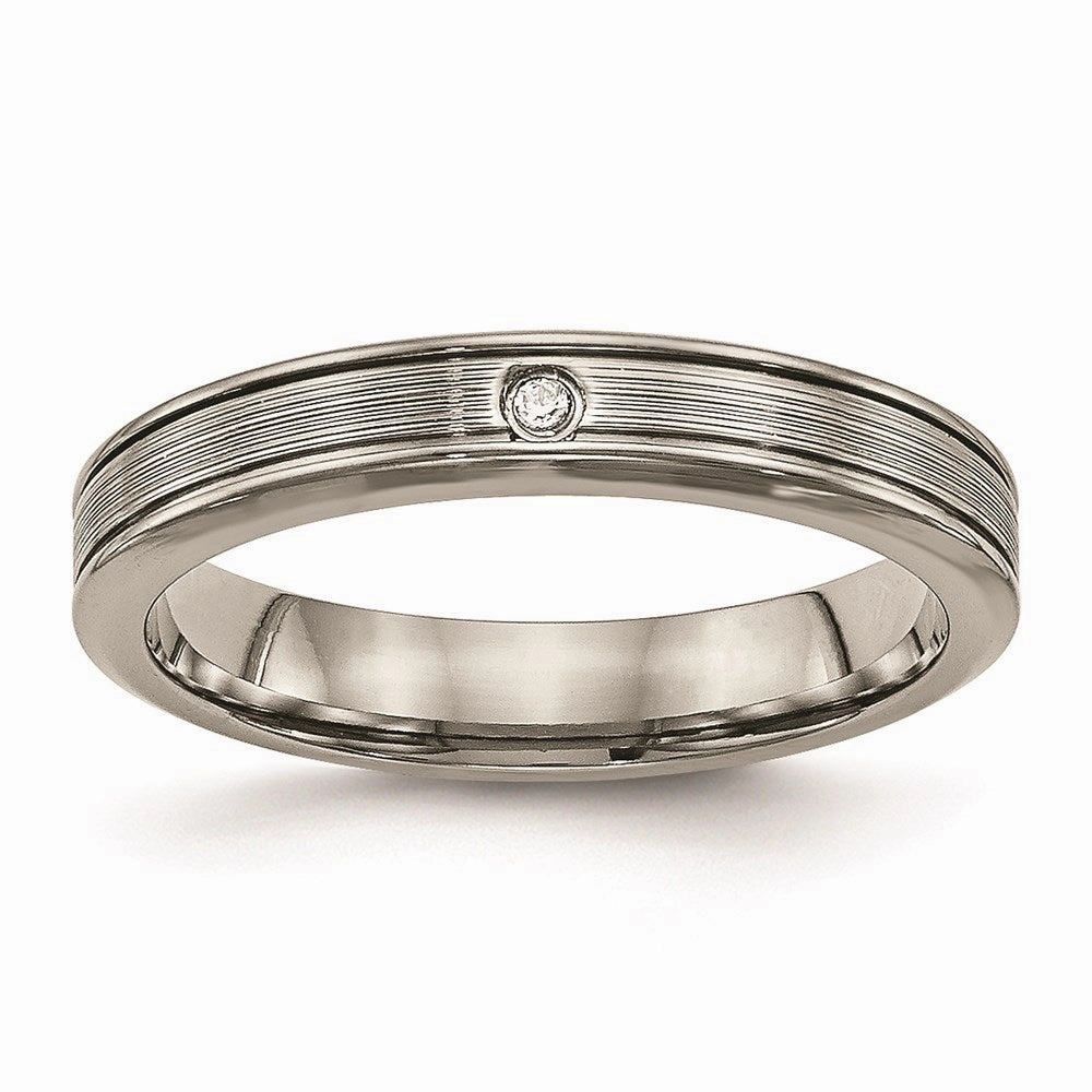 Titanium Polished Grooved Comfort Back CZ Ring | TB470