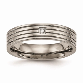 Titanium Polished Grooved Comfort Back CZ Ring | TB474