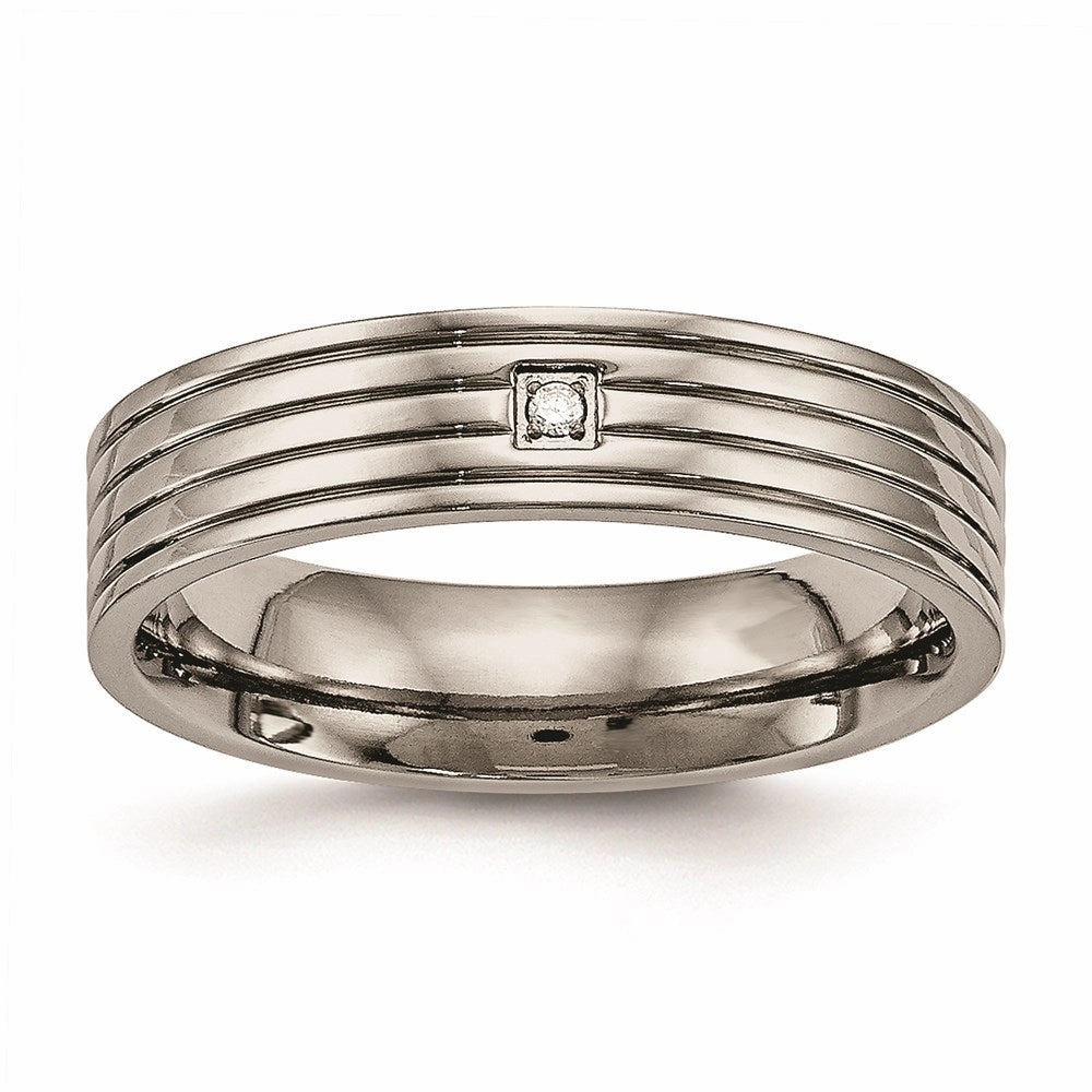 Titanium Polished Grooved Comfort Back CZ Ring | TB474