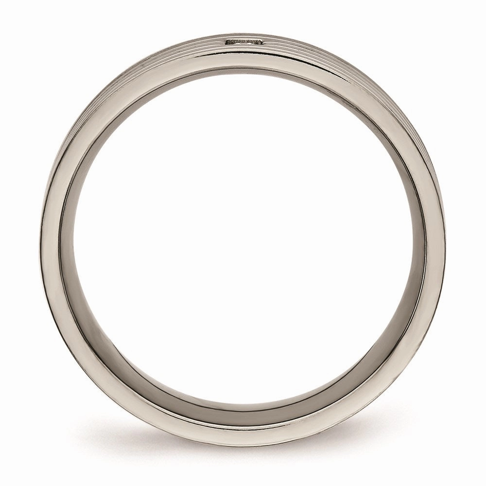 Titanium Polished Grooved Comfort Back CZ Ring | TB474