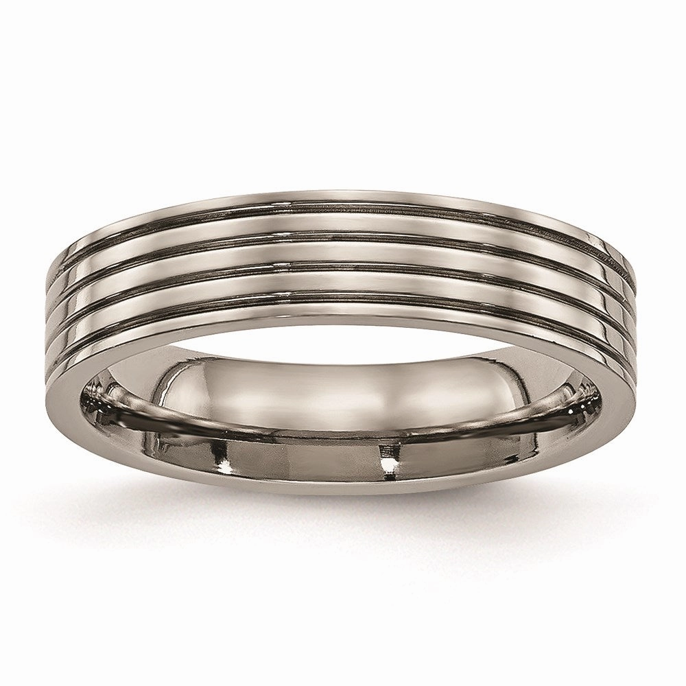 Titanium Polished Grooved Comfort Back Ring | TB473