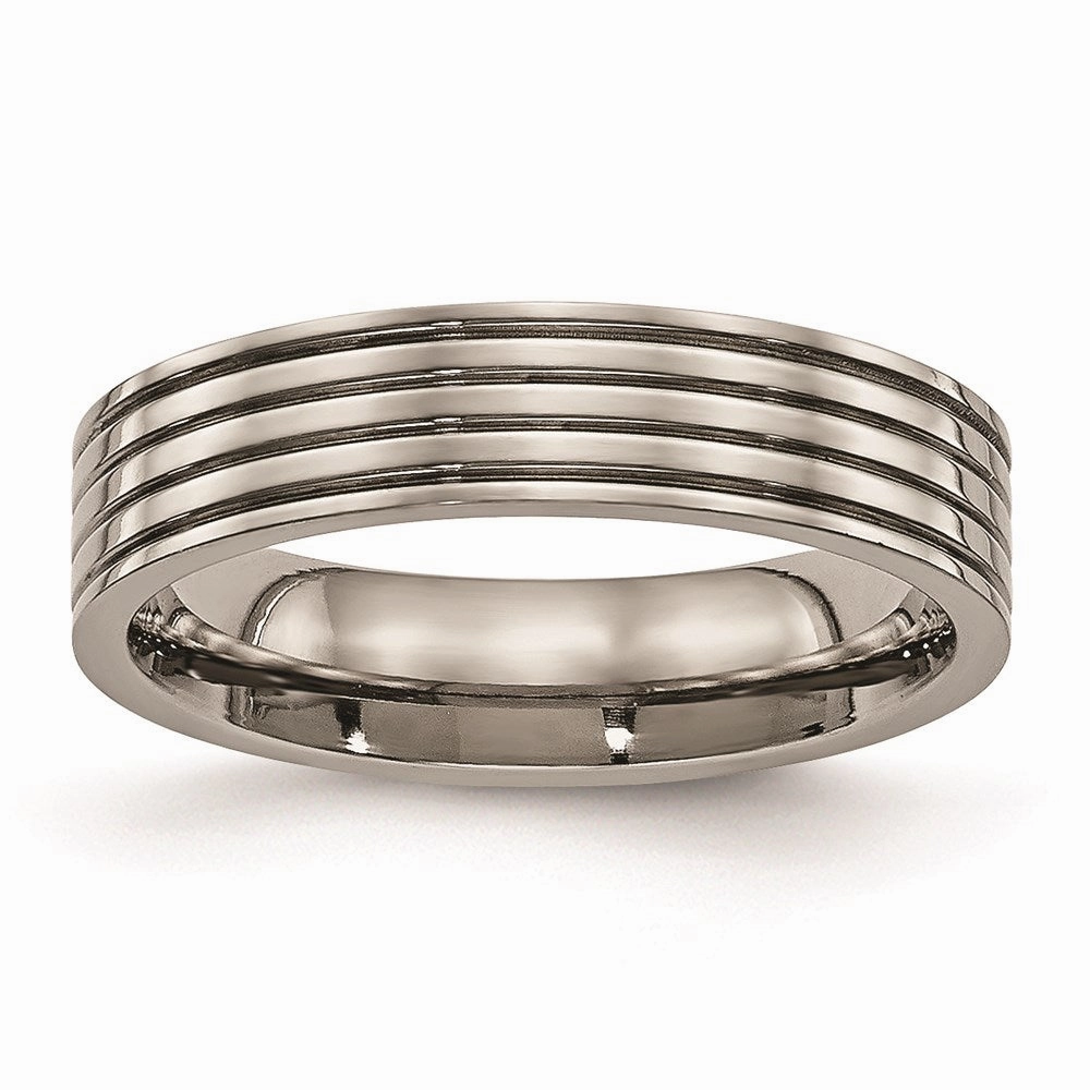 Titanium Polished Grooved Comfort Back Ring | TB473