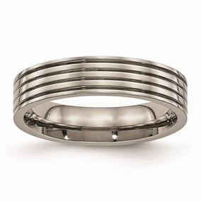 Titanium Polished Grooved Comfort Back Ring | TB473