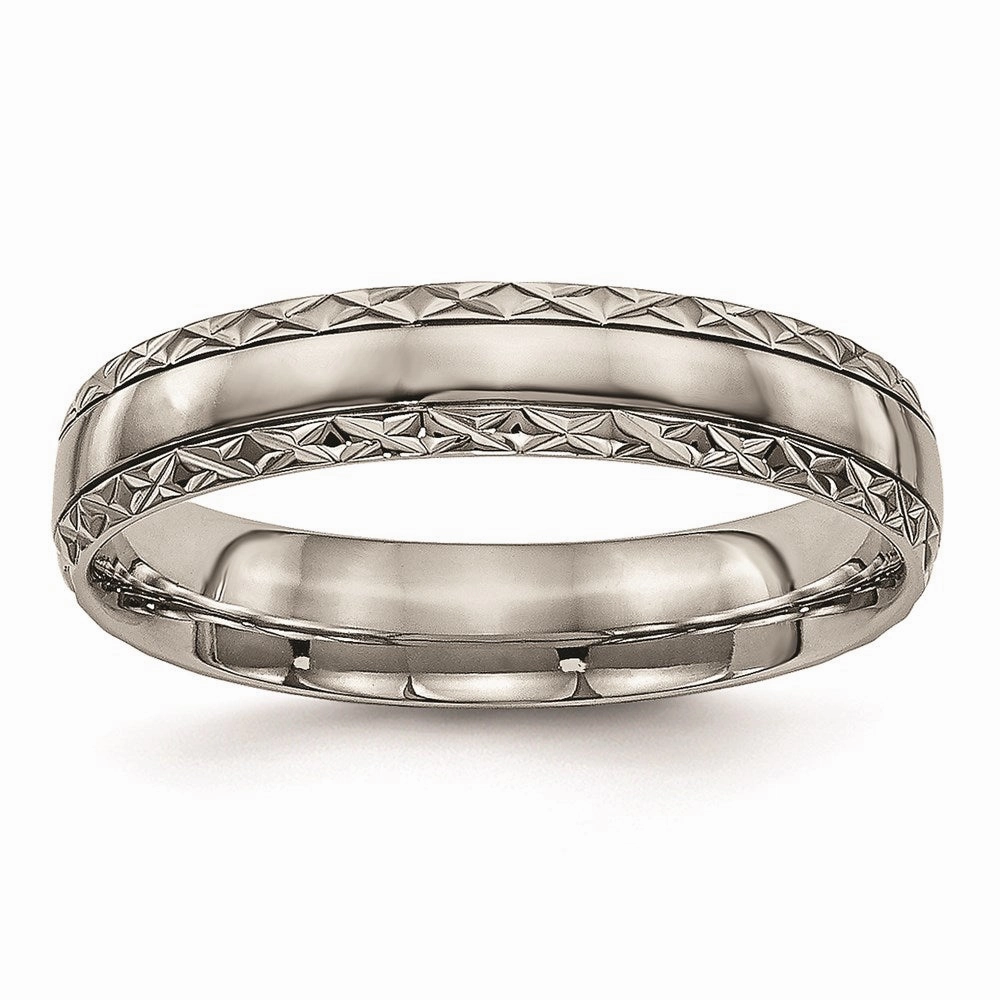 Titanium Polished Grooved Criss Cross Design Ring | TB448